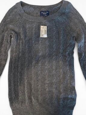 American Eagle Outfitters Gray Cable-Knit Scoop Neck Sweater